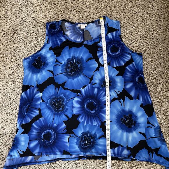 ONLY 9 Blue Black Floral Print Asymmetrical‎ Tank Top Liquid Slinky Knit Sz 4X - Picture 8 of 8